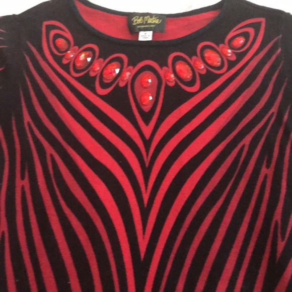 Bob Mackie Shades of Red and Black Animal Print Jeweled Sweater - Picture 2 of 8